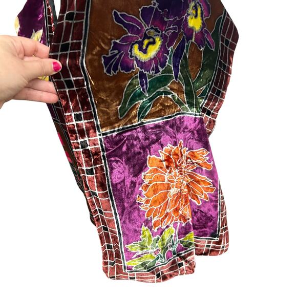 Artistic Boho Floral Velvet Scarf REDfish Designs Silk Rayon Wrap - Picture 3 of 6